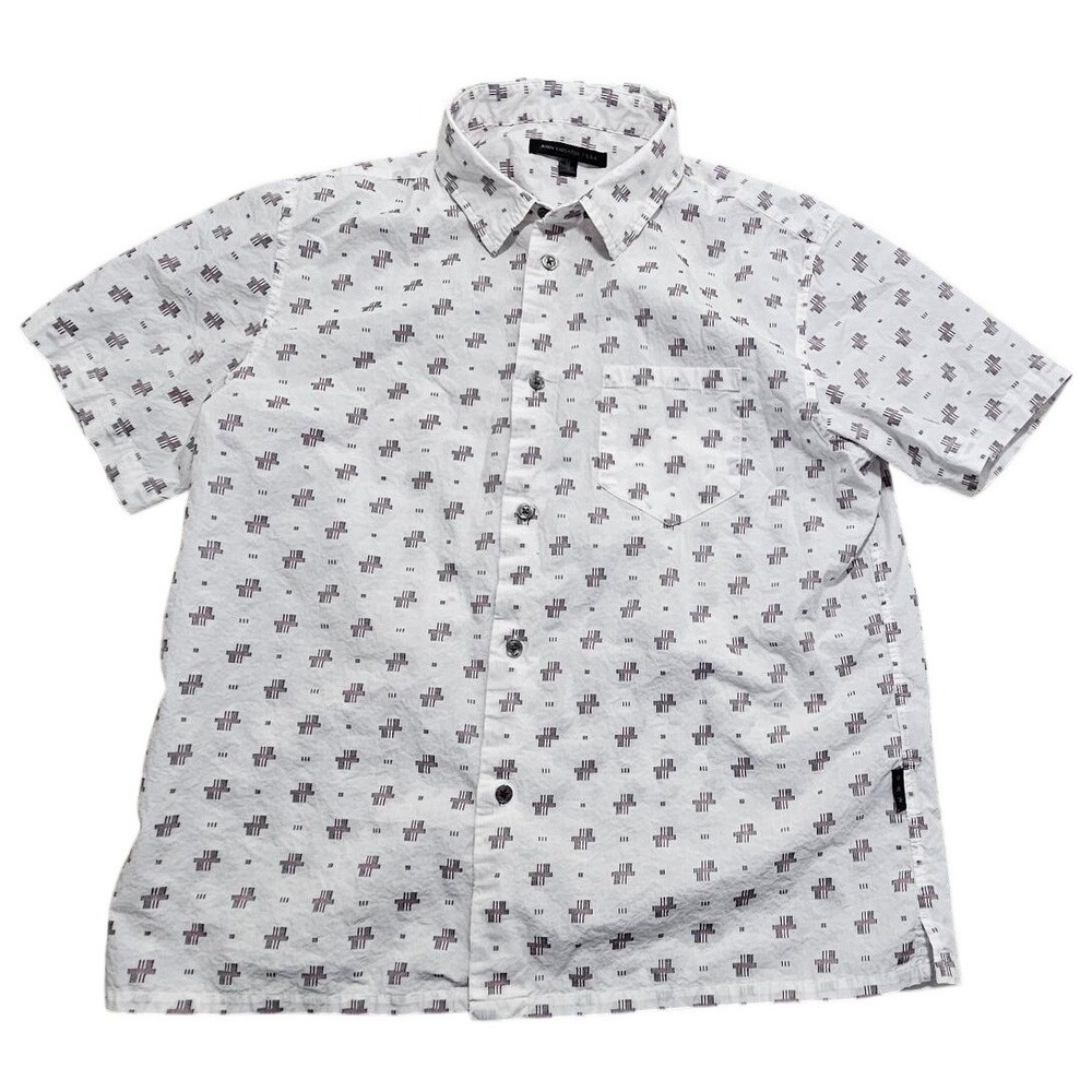 John Varvatos USA Mens Medium White Purple Geometric Short Sleeve Button Shirt